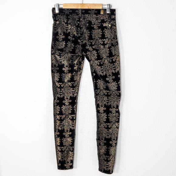 7 For All Mankind Women’s Pants Baroque Glam Y2K Velvet Gold Damask Skinny Sz 27 - Picture 3 of 10